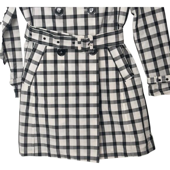 Jane Post Taffeta Buffalo Check Double Breasted Trench Rain Coat (XS) - Picture 6 of 14